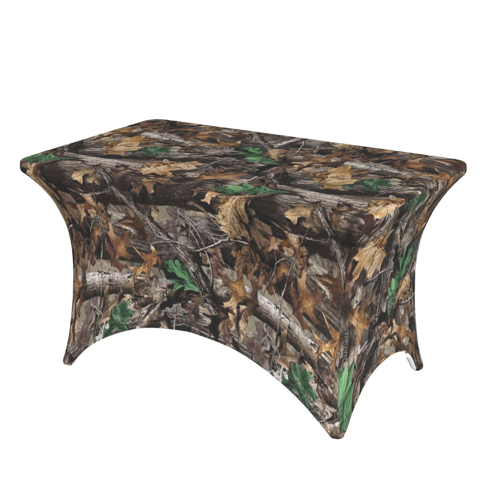 Dcehgew Cold Tree Camouflage 4Ft Spandex Rectangular Table Cloth, Printed Fitted Elastic Tablecloths Washable Table Cover For Event, Wedding, Banquet & Party