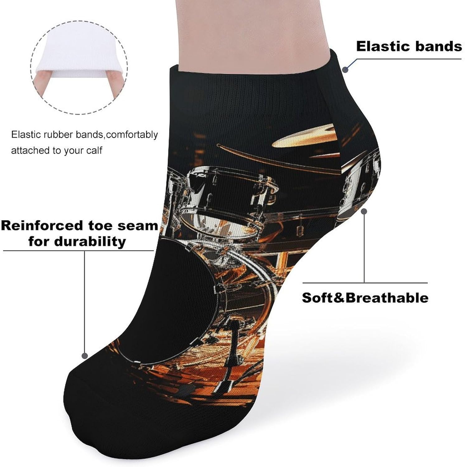 5 Pairs Drummer Ankle Socks Breathable Low Cut Short Socks