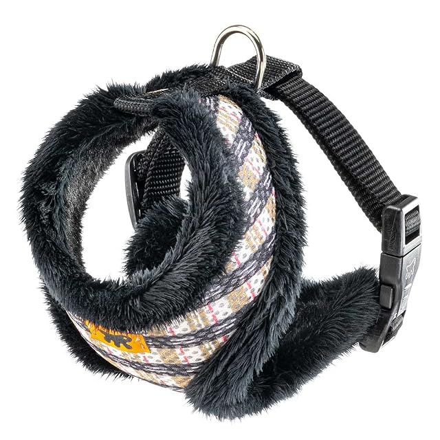 Ferplast Arnés para Perros Gatos Nikita Fur XS, Transpirable, Piel Ecológica Suave, Cintura Ajustable, Tartán