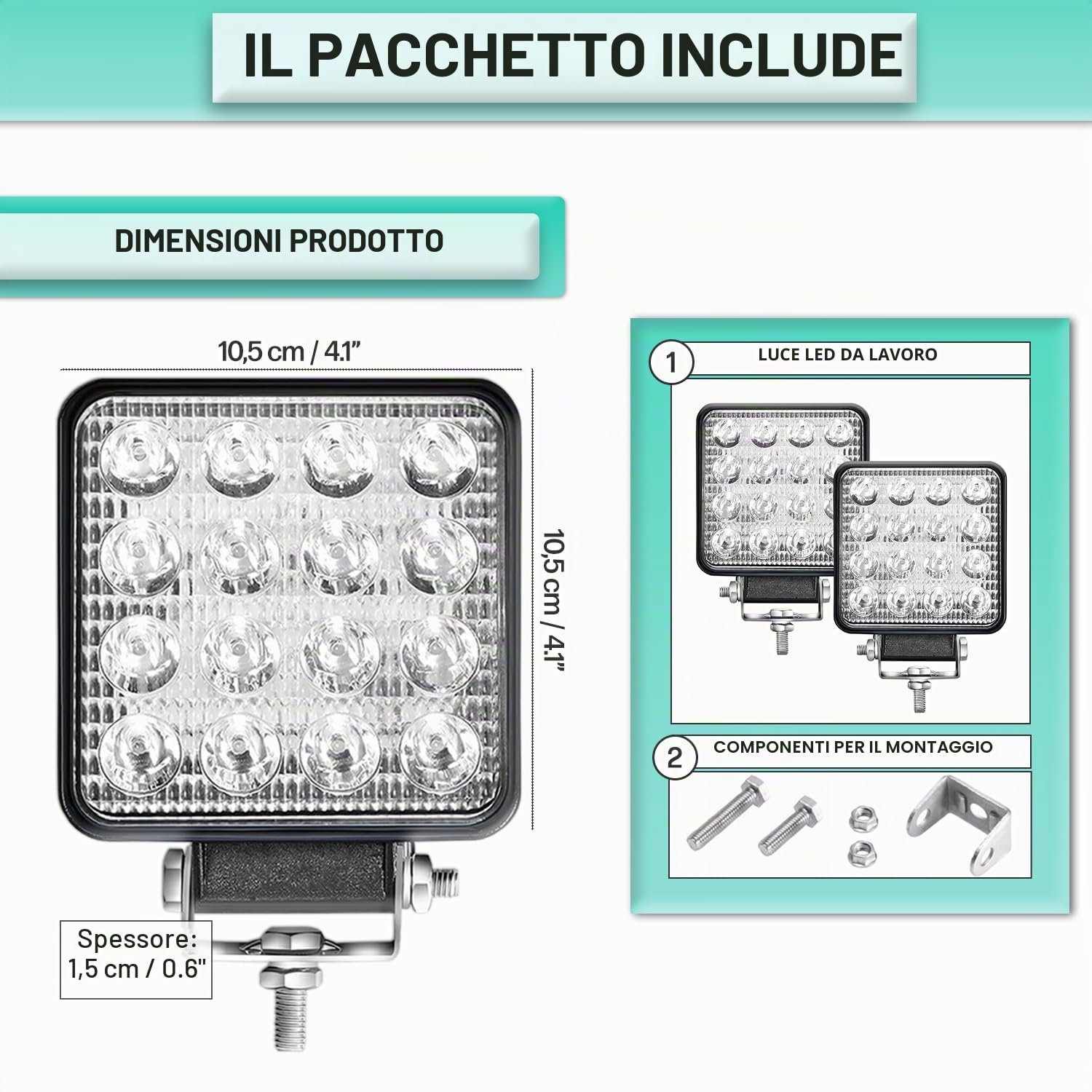 Fari led trattore 12V 4.21" 10.5 cm IP67 48W 16 led 6500K 2 pezzi alluminio ABS faro led 12v fari led auto faretti led auto faro da lavoro led