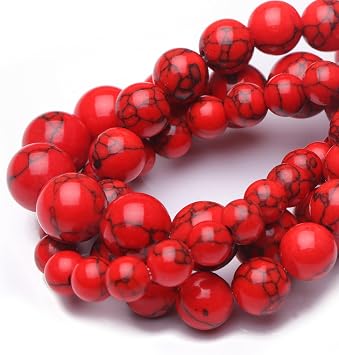 8mm Natural Stone Beads for Jewelry Making,Red Turquoise Polished Smooth Round Gemstone Beads for Bracelet Necklace 15 Inch