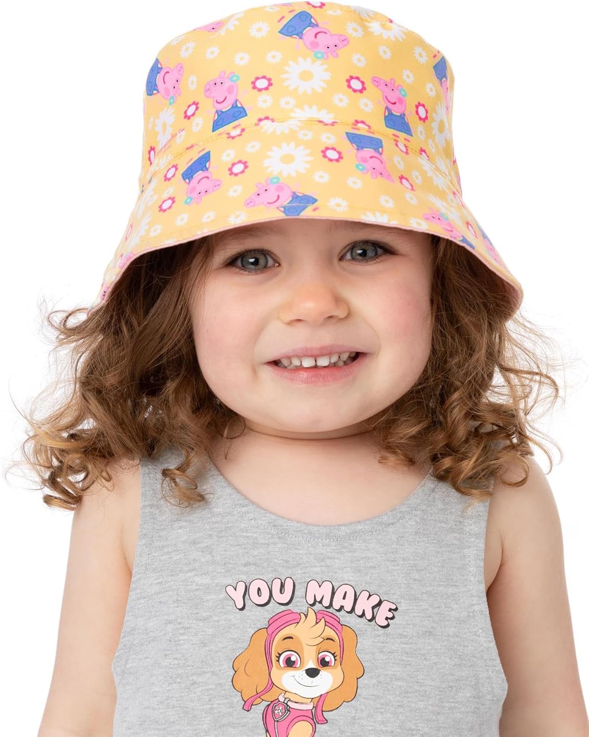 Peppa Pig Girls Reversible Bucket Hat | Kids Peppa Pink & All Over Print Character Sun Hat | Double-Sided Summer Headwear
