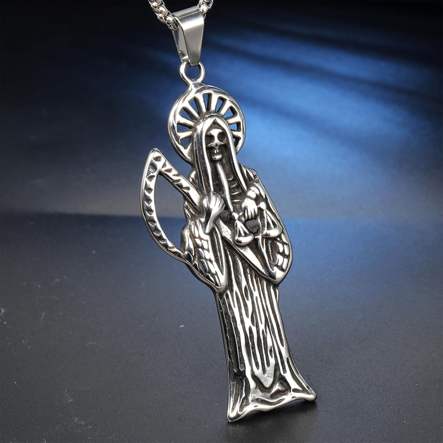 Santa Muerte Necklace Diamond 14K Gold Plated Santa Muerte Pendant Jewelry With Sickle Holiday Gift (Silver 221) - Image 5