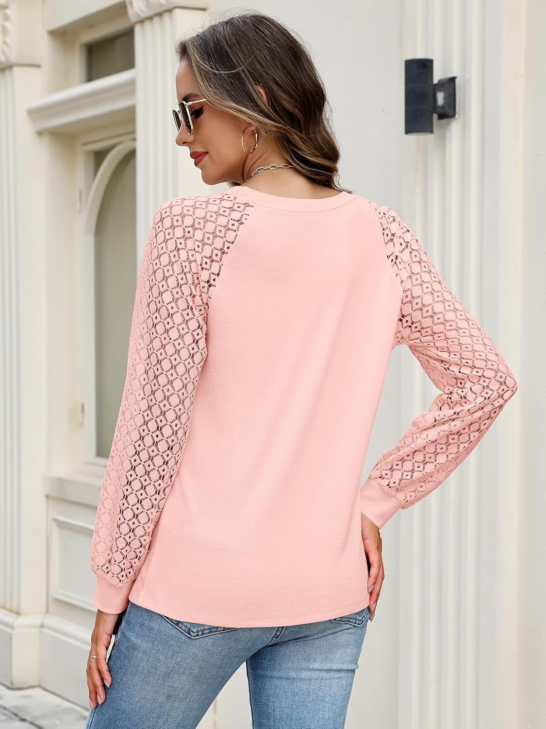 Minetom Womens Lace Tops Long Sleeve Shirts Casual Dressy Blouses Trendy Fall Fashion Outfits Clothes - Image 3