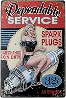 Vista 1 de Dependable Service Bujías Tin Sign estilo clásico pared Ornamento Café & Bar Decor, tamaño 8" x 12