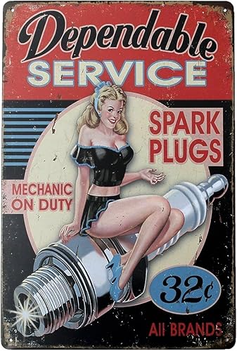 Dependable Service Bujías Tin Sign estilo clásico pared Ornamento Café & Bar Decor, tamaño 8" x 12"