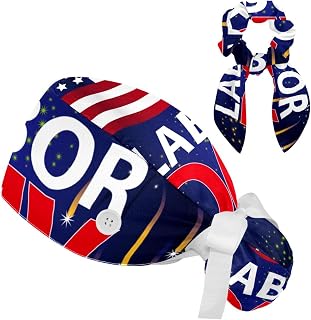 FVQL 2 Pieces Surgical Cap for Long Hair Scrub Cap with Hairband Nurse Cap, Labor Day and Fireworks