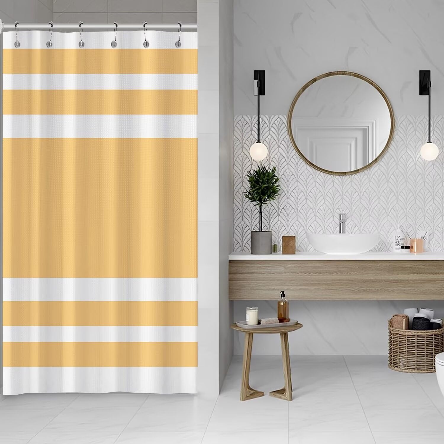 Rideau de douche anti-moisissure géométrique pour petite cabine