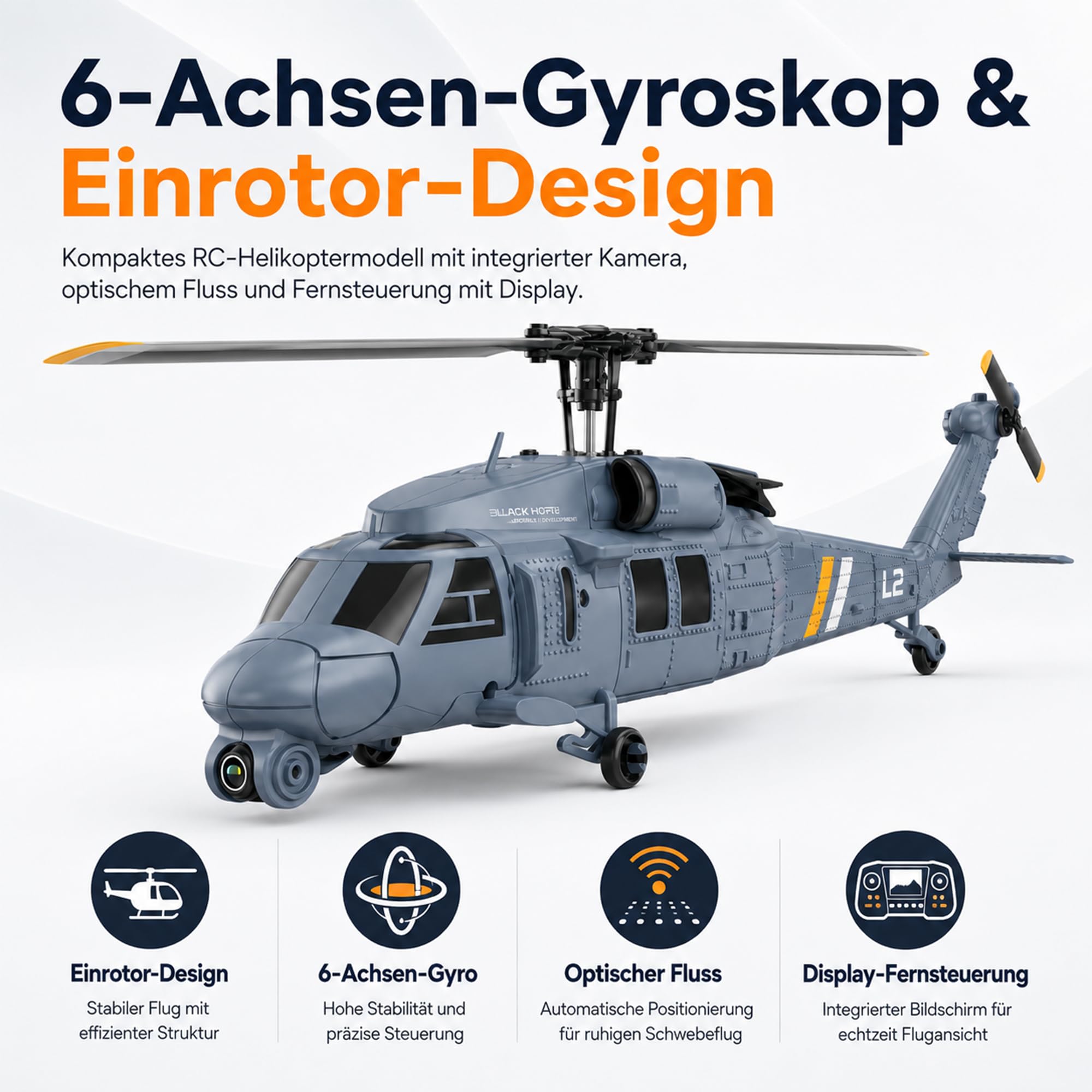 RC Helikopter Brushless 4CH mit Optical Flow, HD Display, 2 Akkus | Optical Flow, Ein-Knopf-Start/Landung, HD Display Controller, geeignet für Indoor-Flug und Erwachsene