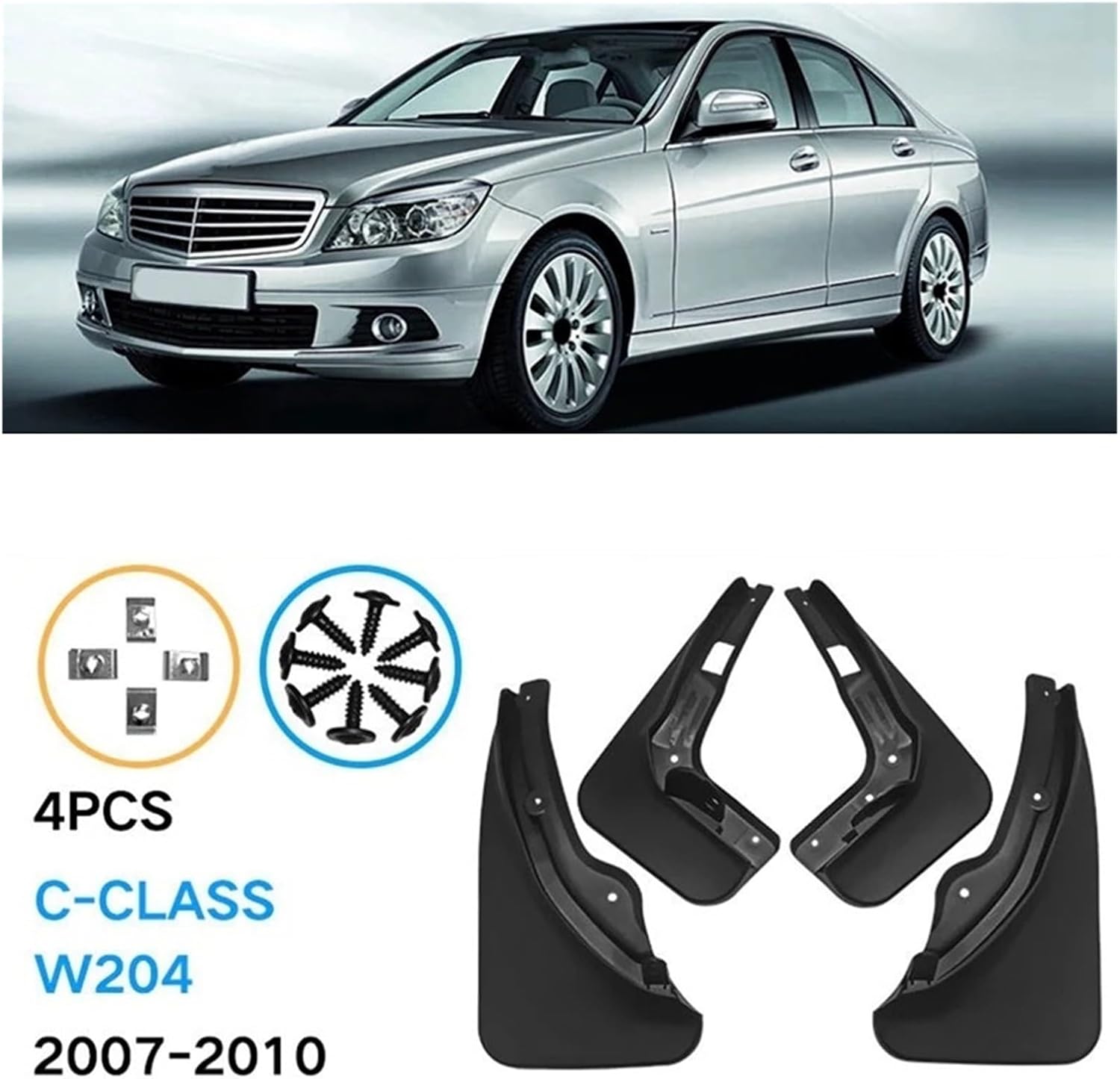4PCS Car Mudguard Mud Flaps Splash Mud Guard Fender Compatible with Mercedes Benz W204 C-Class 2007-2010 C180 C200 C300