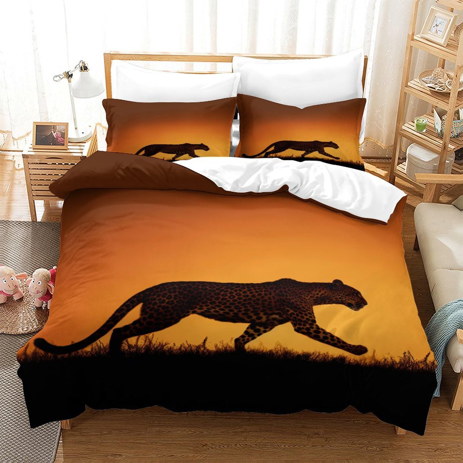 P1S9U7W5Y 3D Printed African Leopard Animal Duvet Cover Set 3pcs Microfiber Leopard Bedding Set Double