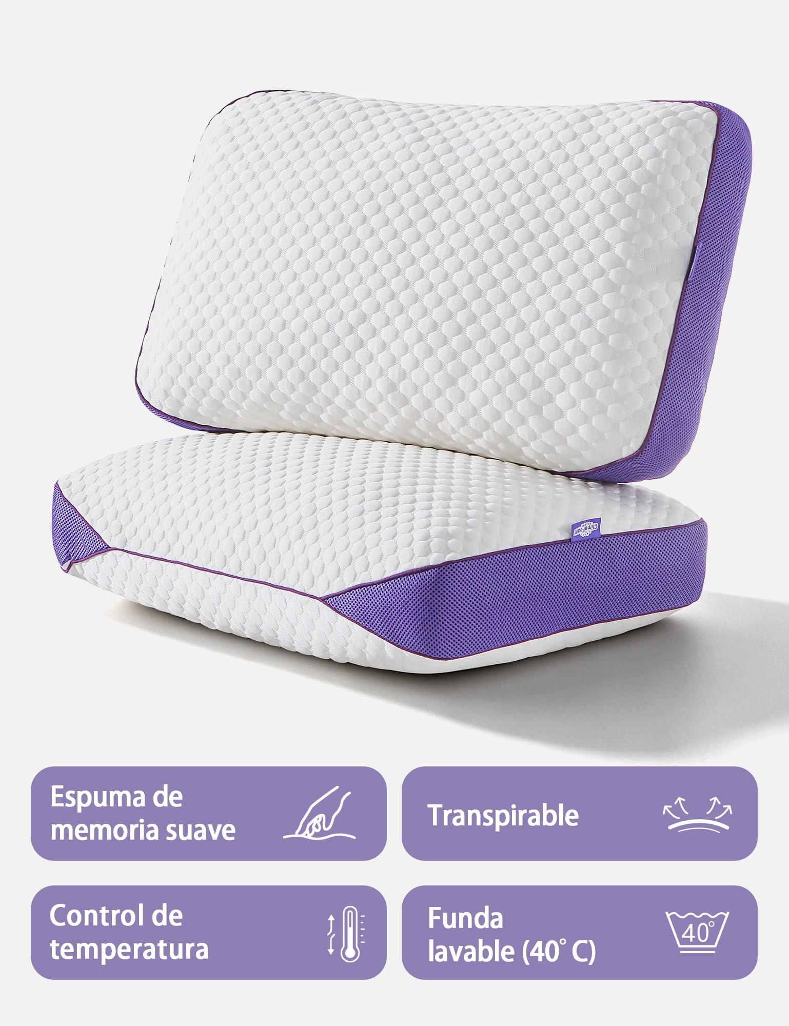 BPC Pack 2 Almohadas 50x75 cm de Espuma Viscoelástica, Memory Foam para Dormir con Altura Ajustable, Almohada Cervical Ergonómica, Transpirable e Hipoalergénica