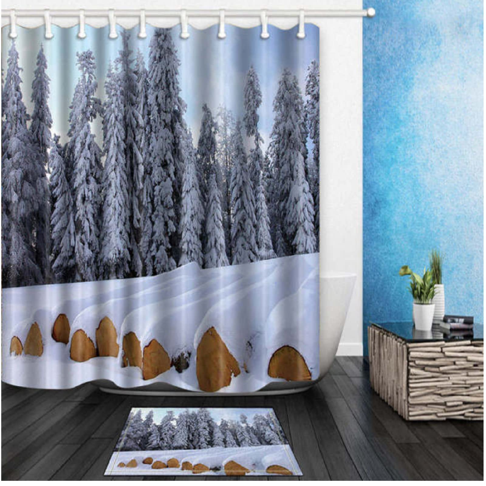 PaysageShower Curtain, Print Bathroom Accessories, Shower Curtain Polyester Fabric Bathroom Decorations with 12 Hooks