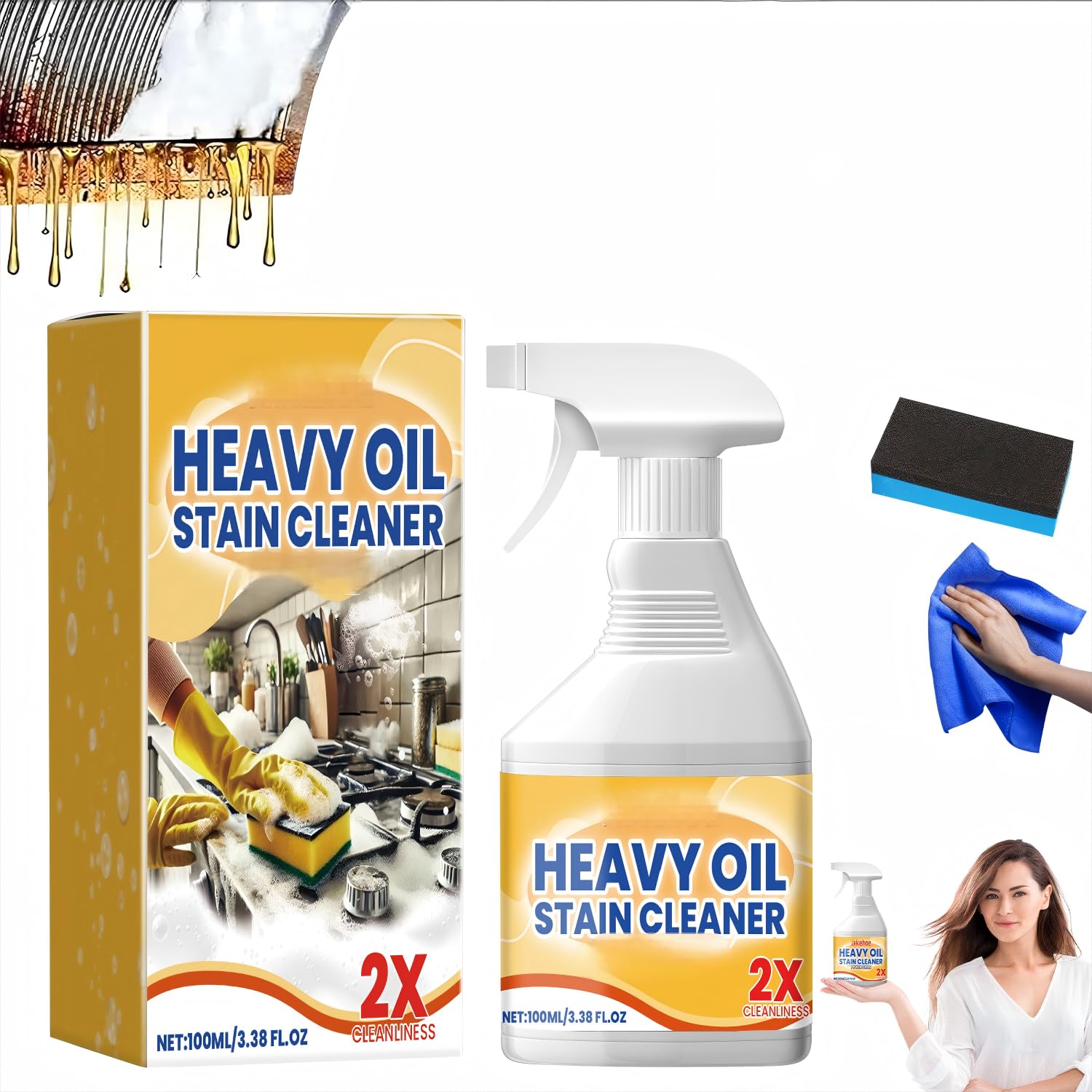 Wanban Kitchen Heavy Oil Cleaner - Heavy Duty Degreaser Cleaner Spray for Stubborn Oil Stains for Kitchen Surfaces All Purpose Cleaning