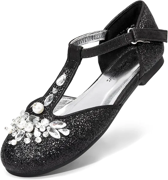 DREAM PAIRS Girls Mary Jane Dress Shoes Pearl T-Strap Party Flower Wedding Princess Flats for Toddler Little Big Kid