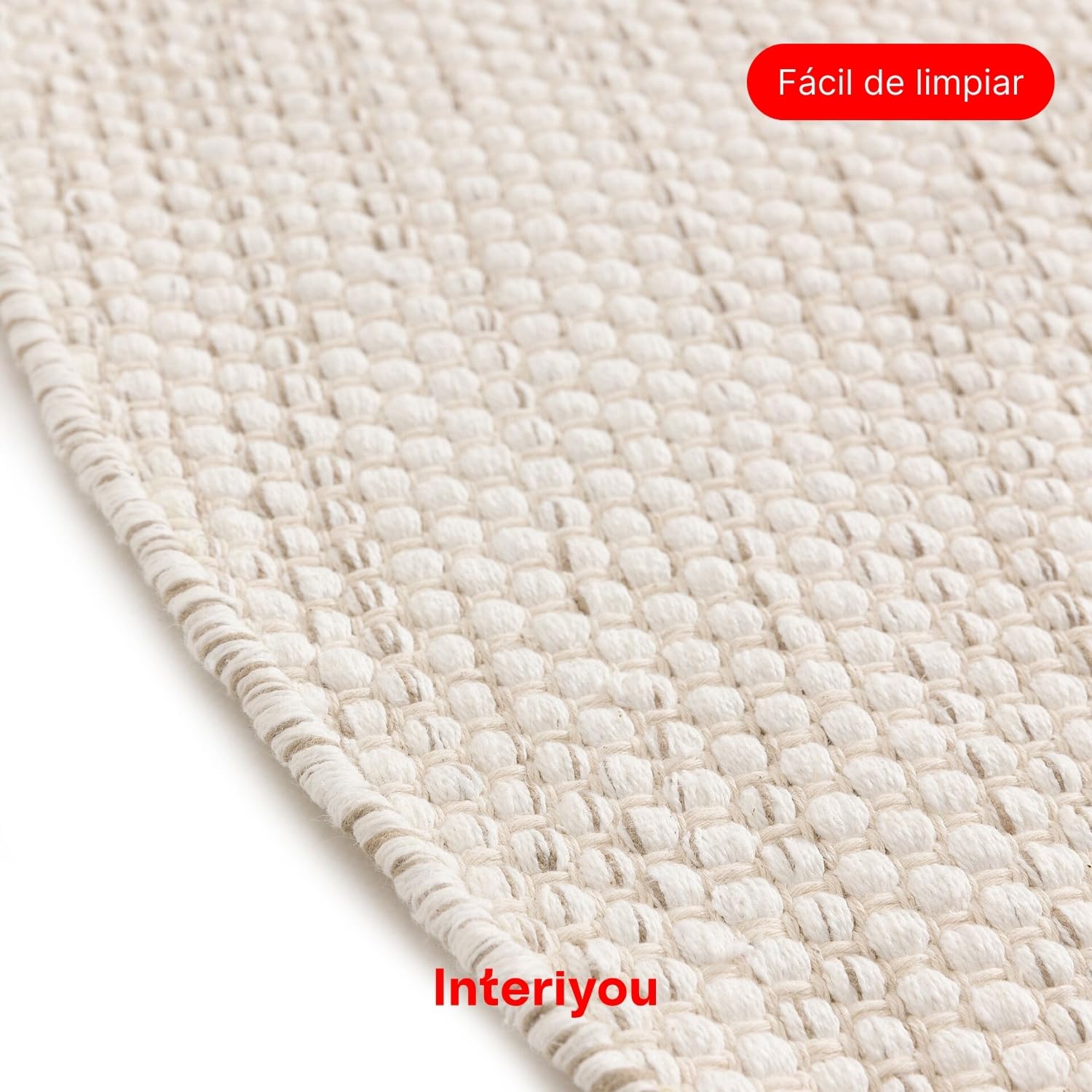 Interiyou Alfombra Salon Artesanal de algodón Riga - 120x120 cm Redondo Crema - Tejido a Mano para Sala, Dormitorio - 100% artesanía de Fibra Natural