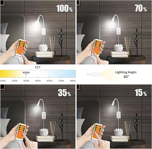 Miniatura 10 de PRINCEWAY Luz de lectura LED para libro en la cama con control remoto, lámpara táctil regulable para lámpara de pared de dormitorio, salida USB y