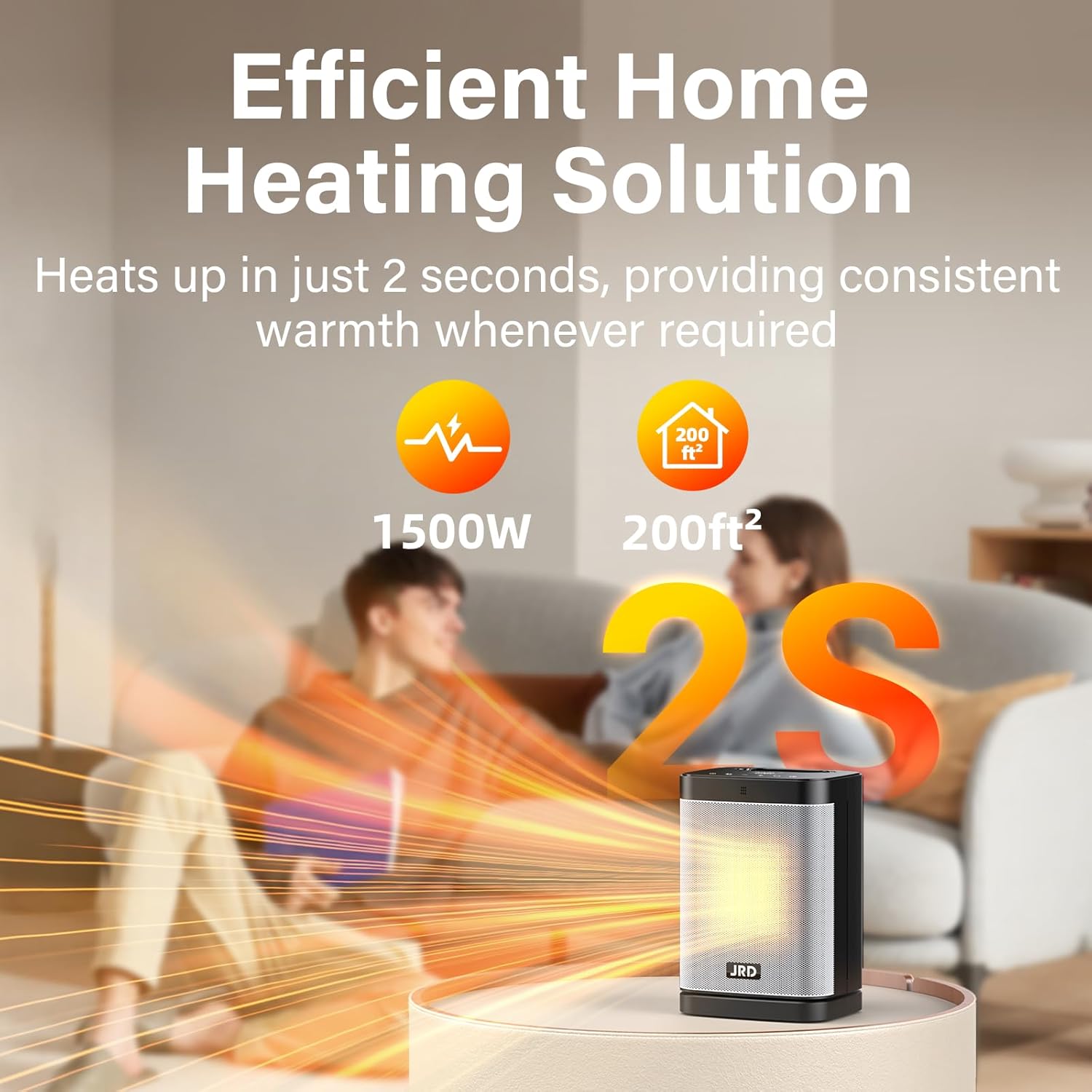 Space Heater Indoor, JRD 1500W PTC Portable Electric Heater with 80°Oscillation, Thermostat, 12h Timer, Fast Heat, Eco Mode, Remote, Small Quiet Safe Room heater Desk Heat for Office Bedroom Home