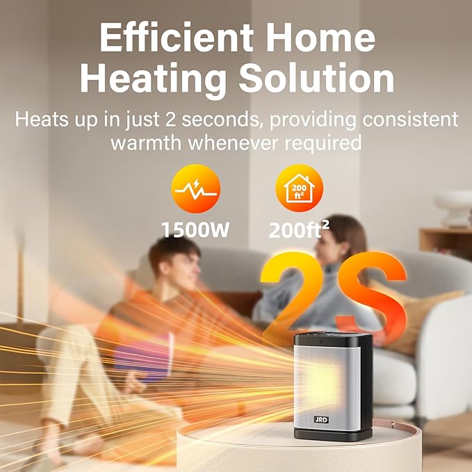 Calefactor Eléctrico Portátil Cerámico 1500W con Termostato y Control Remoto miniatura 2
