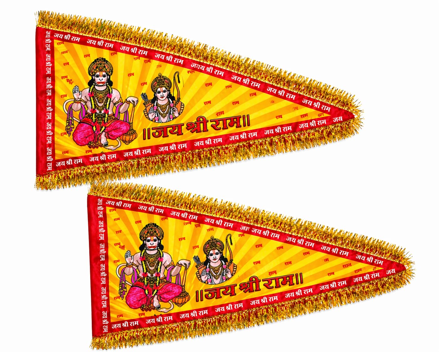 Jai Shri Ram Jhanda for Bike Car Pack of 2 18x24 cm | Hanuman Ji Flag Pataka | Golden Lace Border Religious Banner | Ram Naam Dhwaj Bike Decoration Flag-image-30