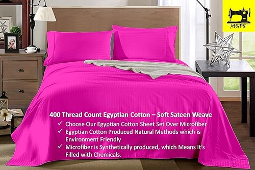 True Luxury - Sábanas olímpicas tamaño Queen, 100% algodón egipcio de 400 hilos, juego de sábanas de 4 piezas, fibra larga de una sola capa, tejido