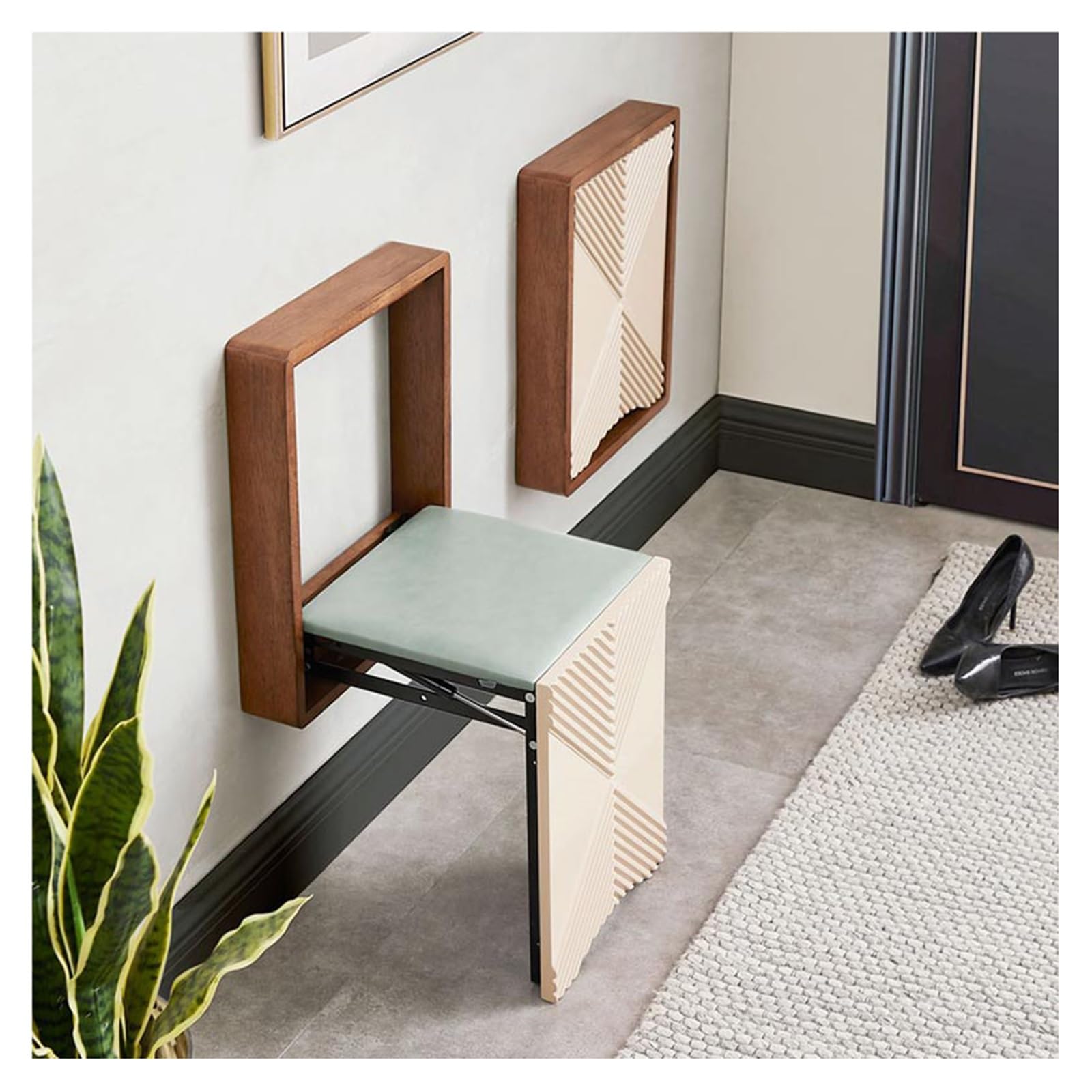 Taburete de pared ultrafino de 7 cm con sarga de madera maciza