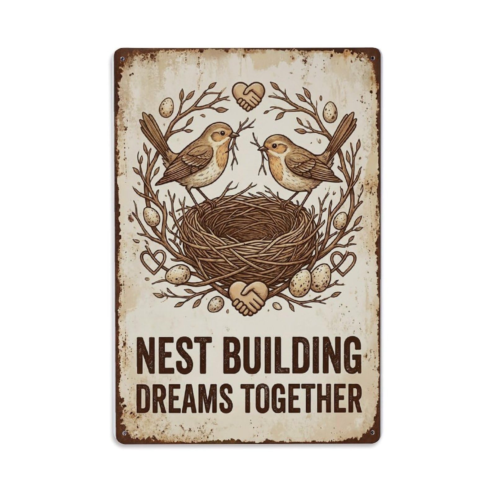 Nest Building Dreams Together Birds Metal Tin Sign