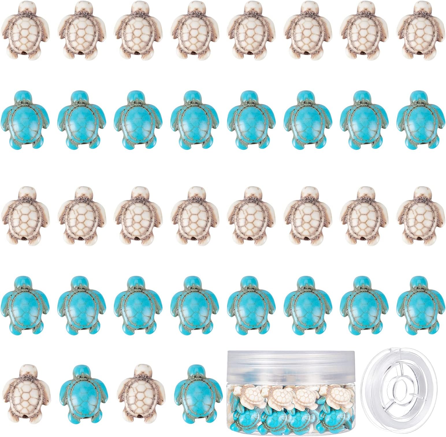 SUNNYCLUE 1 Box 100Pcs Turtle Beads Turtle Charms Summer Ocean Hawaii Blue White Tortoise Beads Bulk Boho Style Synthetic Turquoise Stone Sea Animal Loose Spacers for Jewelry Making Beading Kits