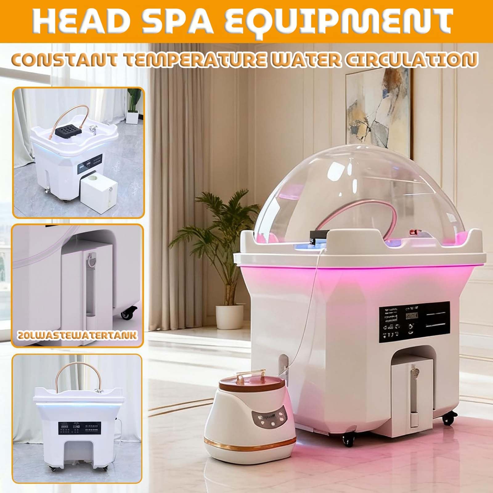 Lavabo para Champú para Terapia de SPA con CirculacióN de Agua,Lavacabezas Portatil con 4 Ruedas Silenciosas,Adecuado para Capilares y Salones de Peluquería (White)