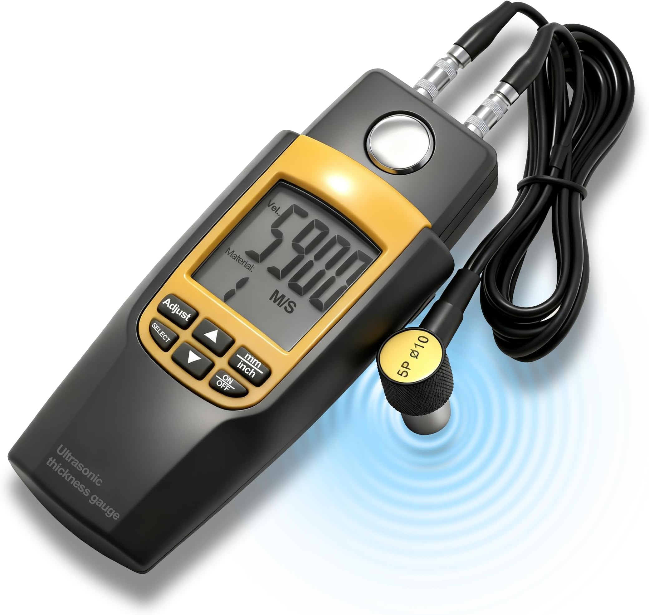 Digital Ultrasonic Thickness Meter Range 1.2~225mm 0.05-8.8inch LCD Handheld Ultrasonic Thickness Tester Gauge with Tool Box