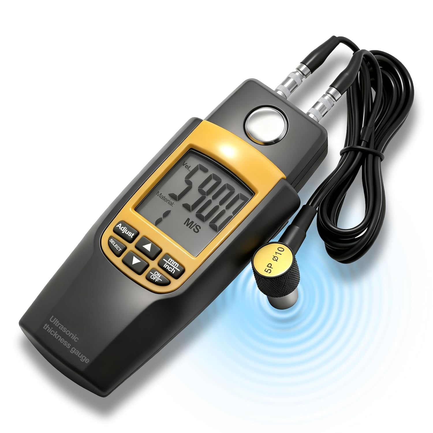Digital Ultrasonic Thickness Meter Metal Thickness Gauge with Range 1.2mm~225mm Digital Thickness Gauge with 4 Digitals Digital Display for Metal Plastic Glass (Model AMA006)