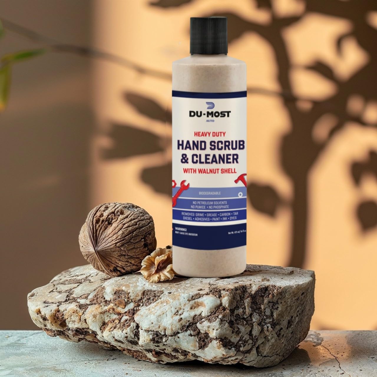 DU-MOST Hand Scrub & Cleaner with Walnut Shell, Removes Grim/Grease/Carbon/Tar/Diesel/Adhesive/Paint/Ink/Dye, No Petroleum Solvents, No Pumice, No Phosphate, Citrus Scent, 16 oz (Pack of 12)