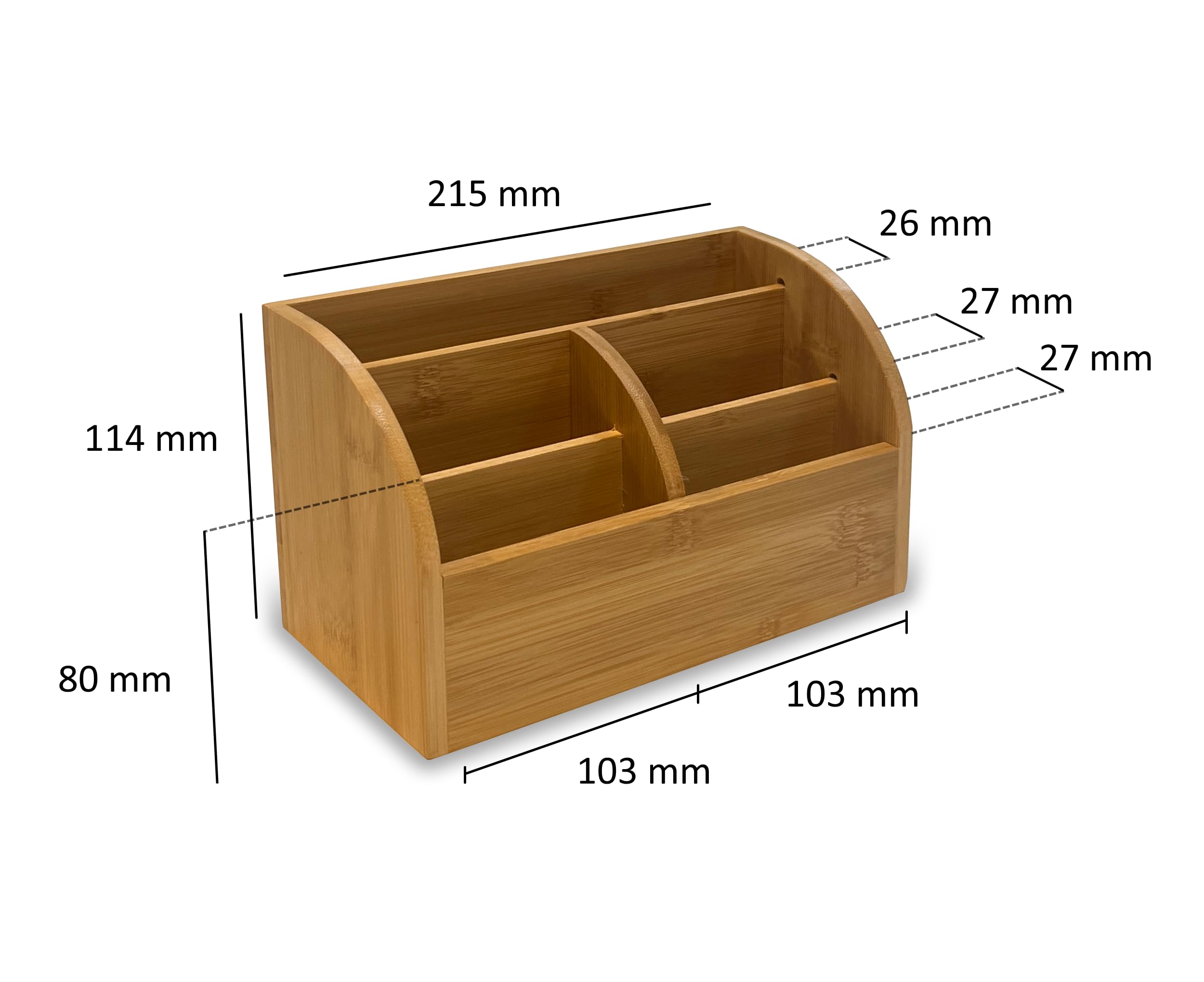 Osco Bamboo 5-Compartments Desk Organiser, Wooden Pen & Stationery Holder, Makeup & Cosmetics Sorter, Office Desktop Storage - Image 3