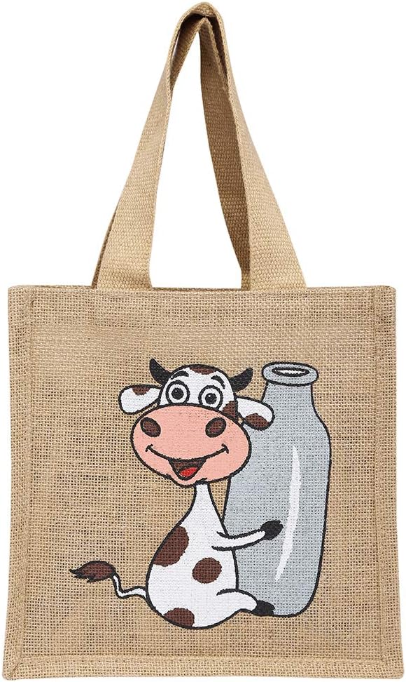 Back To Earth HomeStop Unisex Jute Cow Print Milk Bag (White, Free Size)