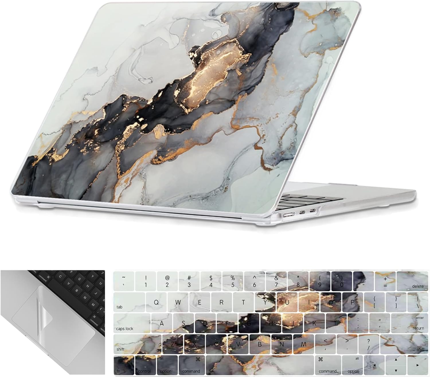 Se7enline Compatible with MacBook 15 inch Case Model A1707 A1990 for 2019 2018 2017 2016 15-inch MacBook Pro Touch Bar Laptop Hard Shell Case&Keyboard Cover Skin&Touchpad Protector,Ink Gold Sand