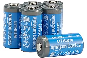 Amazon Basics Non-Rechargeable CR123A Lithium Battery 6-Pack and 10-Year Shelf Life, 3v