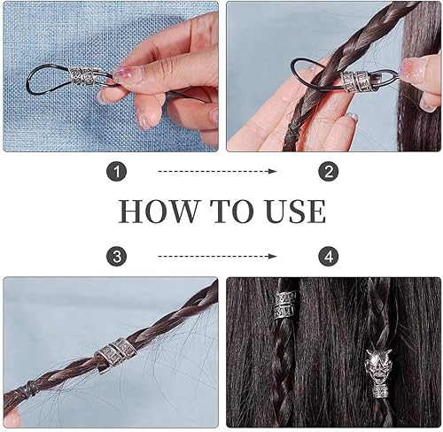 Miniatura 2 de KISSITTY 225 cuentas de cabello para mujer, cuentas de tubo para barba para trenzas para hombres, calavera de metal, cuentas para trenzar con