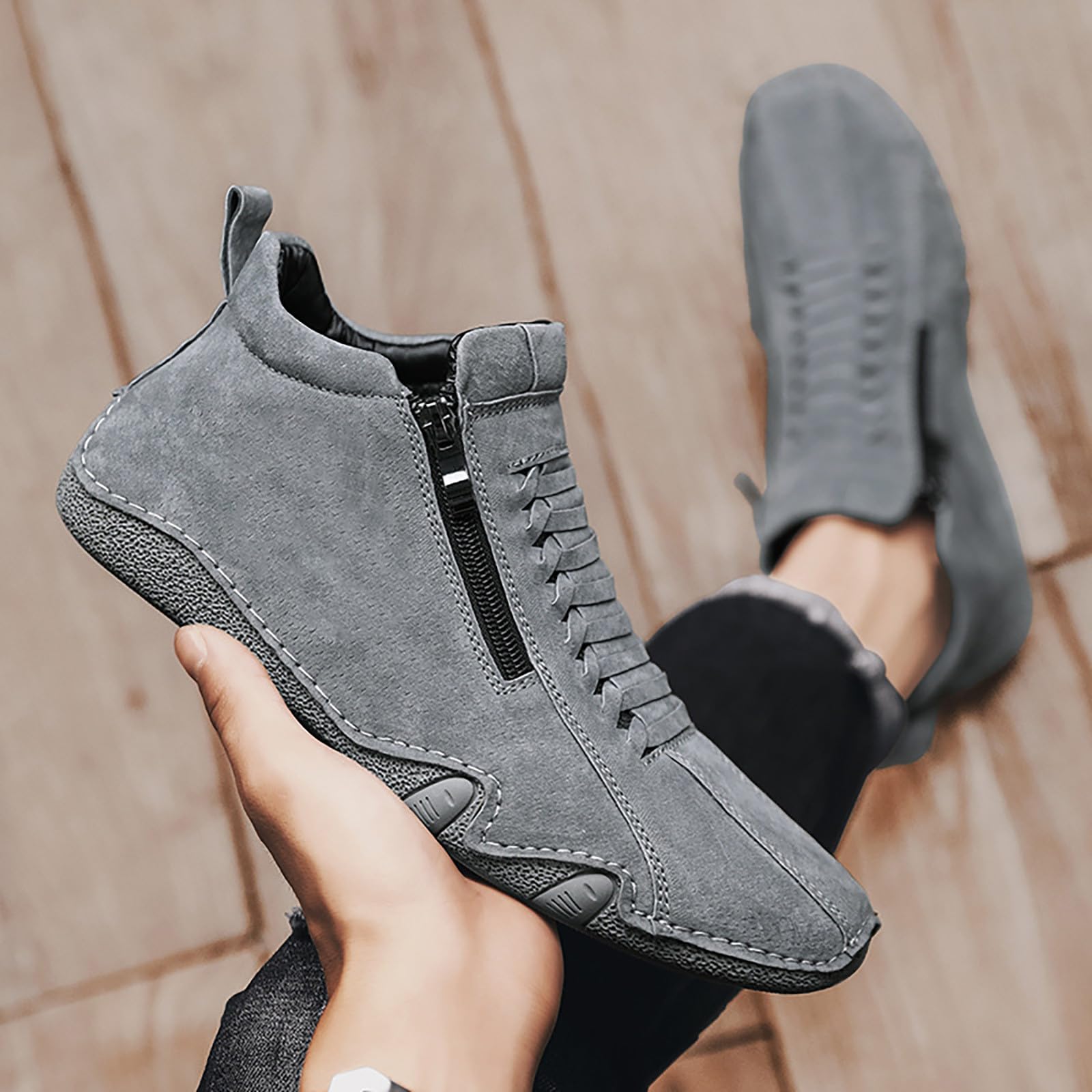 Generisch Freizeitschuhe Herren Sportlich Leder Herren Lederschuhe Mit Seitlichem Reißverschluss Walkingschuhe Ruschfest Sneaker Hochschaft Sportschuhe Flache Sohle Turnschuhe Bequem Outdoortschuhe