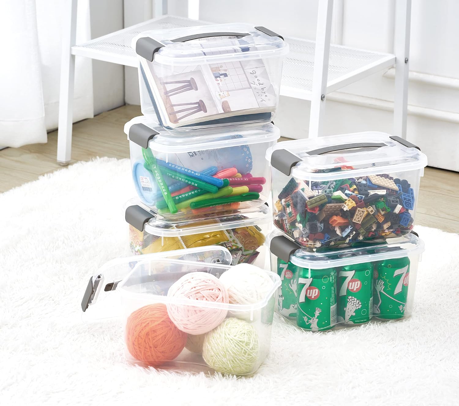 ZHENFAN 5.5 Qt Clear Storage Latch Box/Bin with Lids, 6-Pack Plastic Organize Bins with Handle