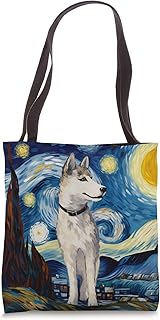 Husky Dog Starry Night Van Gogh Husky Tote Bag