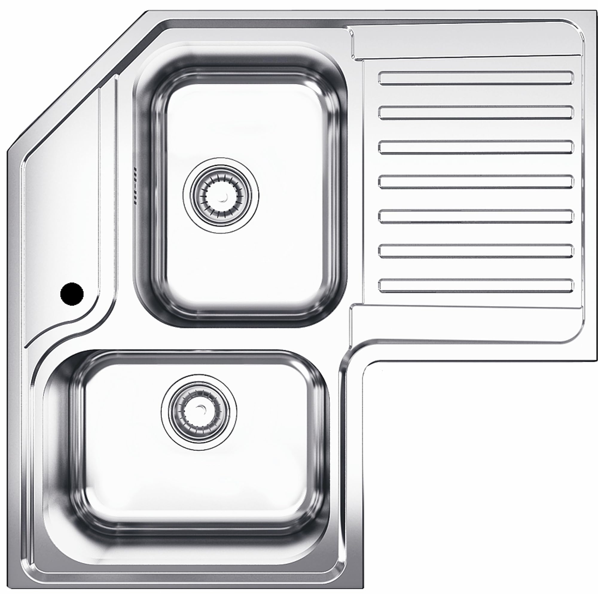 Lavello da Cucina Angolare, 83x83 cm, 2 Vasche con Gocciolatoio Destro, Acciaio Inox