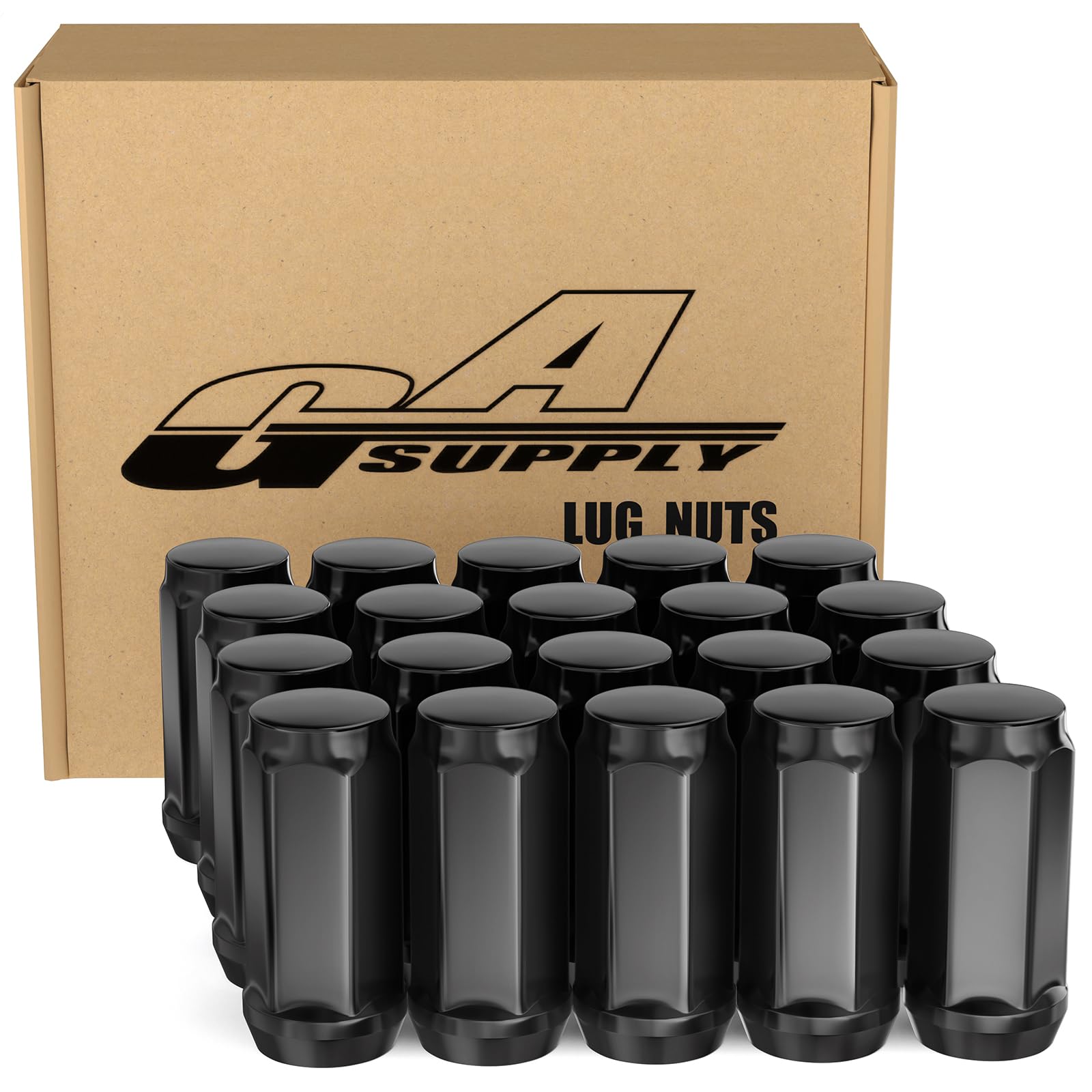 GAsupply 1/2x20 Black Lug Nuts 20pcs - 1/2-20 Long Closed End Bulge Acorn Lug Nuts Cone Seat - 1.9" 48mm Tall 3/4" 19mm Hex