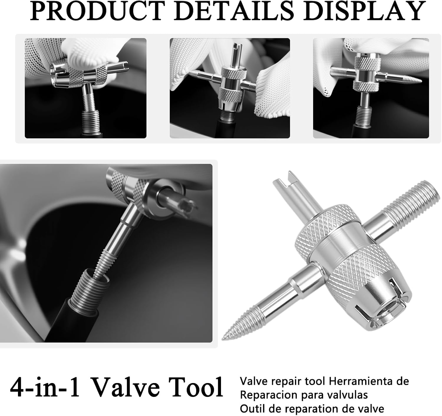 30pcs Tire Valve Stem Removal Installation Tool Kit,Quick Change Valve Installer Kit with TR413/TR414 Valve Stems ,4-Way Tire Valve Core Removal Replacement Tool,for Cars Motorcycles Lawn Mowers ATVs