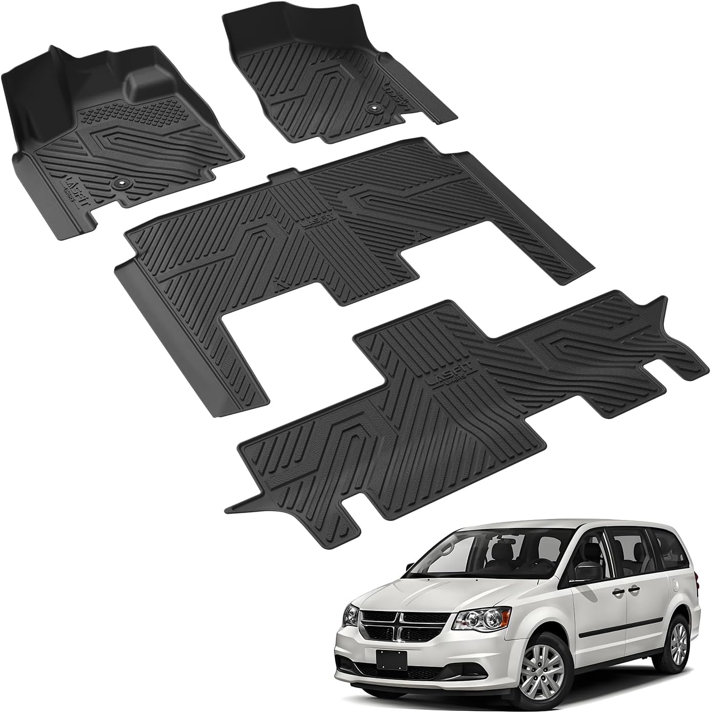 LASFIT Floor Mats Fit for Chrysler Town & Country 2008-2016/Dodge Grand Caravan 2008-2020, All Weather TPE Fit Floor Liner for Chrysler Town & Country & Dodge Grand Caravan 3 Row Car Mats, Black - Image 7