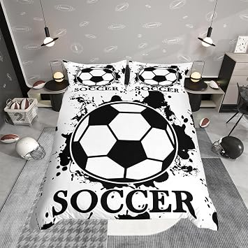 Loussiesd Soccer Duvet Cover Tie Dye Bedding Set for Kids Boys Girls Teens Room Decor Black White Comforter Cover Set Double Size Sports Games Bedspread Cover 3Pcs Zipper