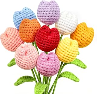 Pack of 10 Ready Crocheted Tulips Flowers Crochet Plant Knitted Tulips Bouquet Croc…