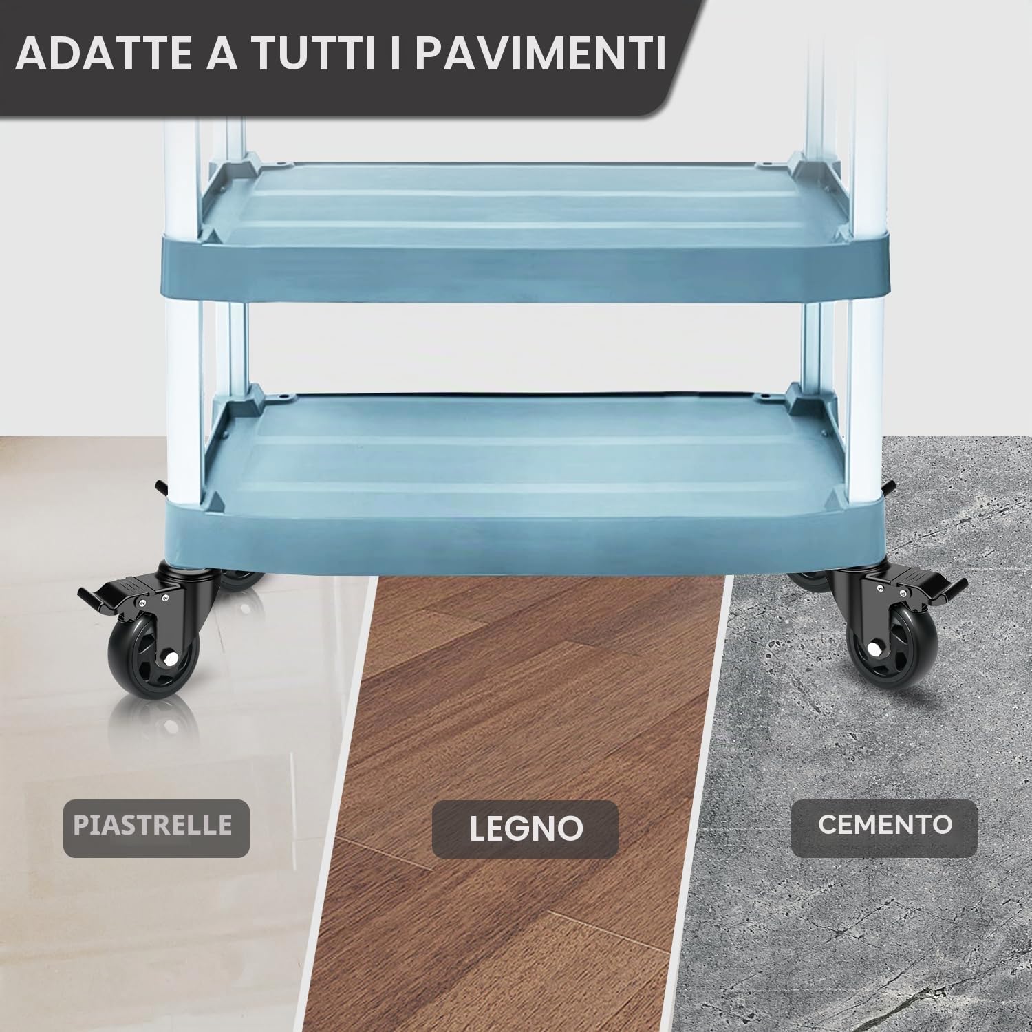 Ruote per Carrello con Perno Filettato M10 x 30mm, 100MM Ruote per Mobili con Freno, Ruote Girevoli Rotazione a 360° e Antigraffio, 4 Rotelle per Carichi Pesanti Capacità 500KG