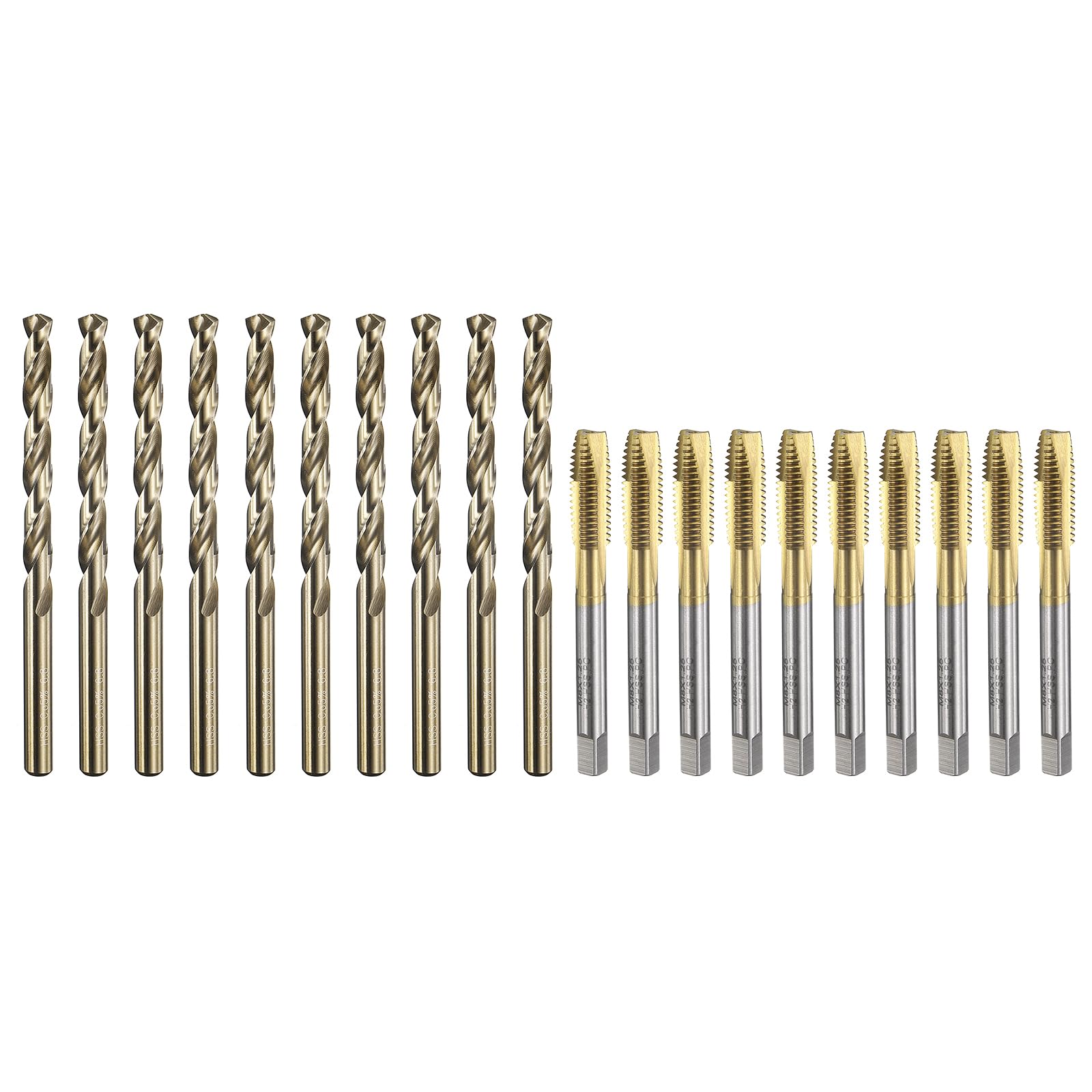 Zestaw gwintowników i wierteł, 10 szt. gwintowników metrycznych M8 x 1,25 ze spiralną końcówką i 10 szt. wierteł krętych 6,8 mm, HSS-6542/M35 HSS-CO