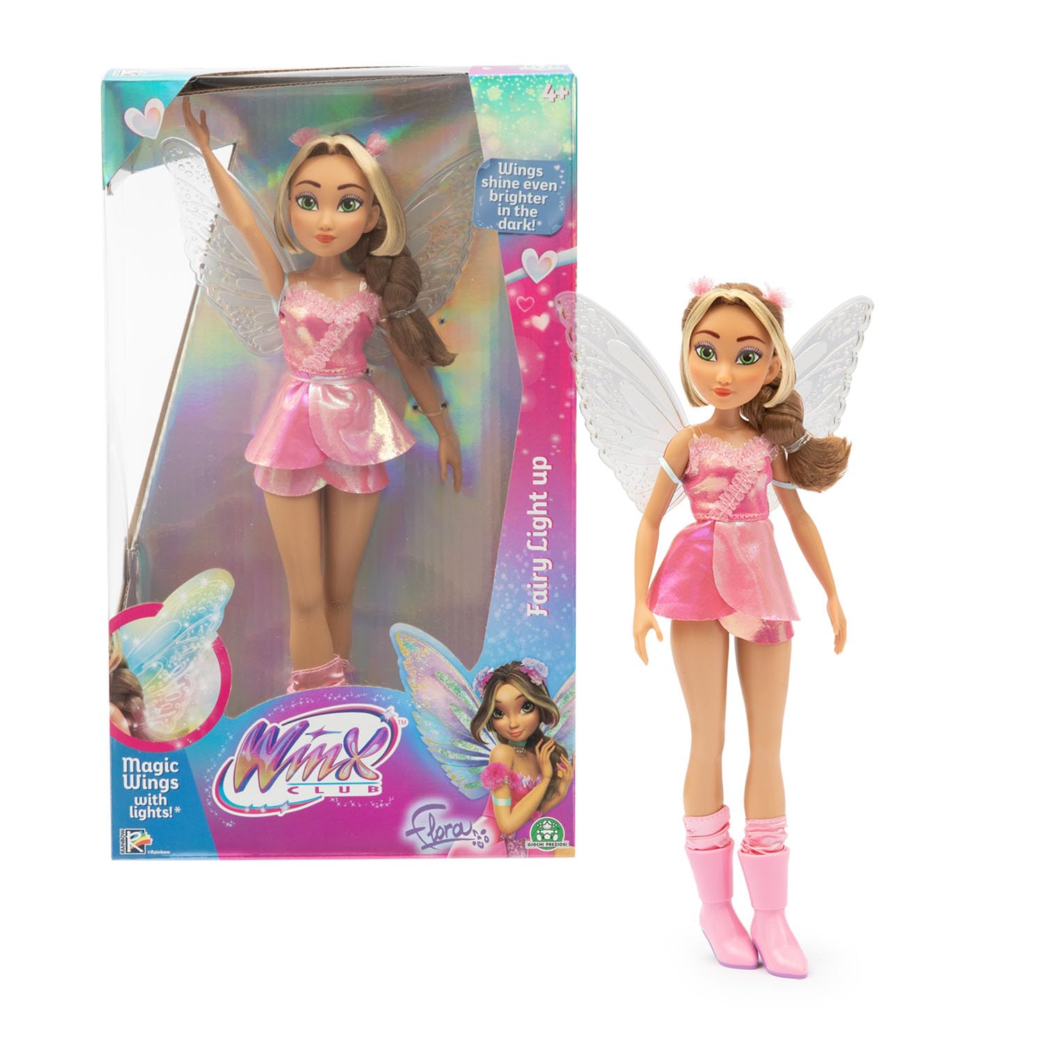 Winx Fairy Light Up Wings Doll – Flora with Sparkling Outfit & Glowing Wings – 27cm Fashion Doll with Poseable Limbs – Interactive Light-Up Wings for Magical Play – Official Winx Club Toy – Ages 4+