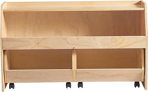 Miniatura 9 de Organizador de juguetes para niños 3 en 1 con ruedas, 2 cajones extraíbles y estante de madera de 2 niveles, madera contrachapada de pino